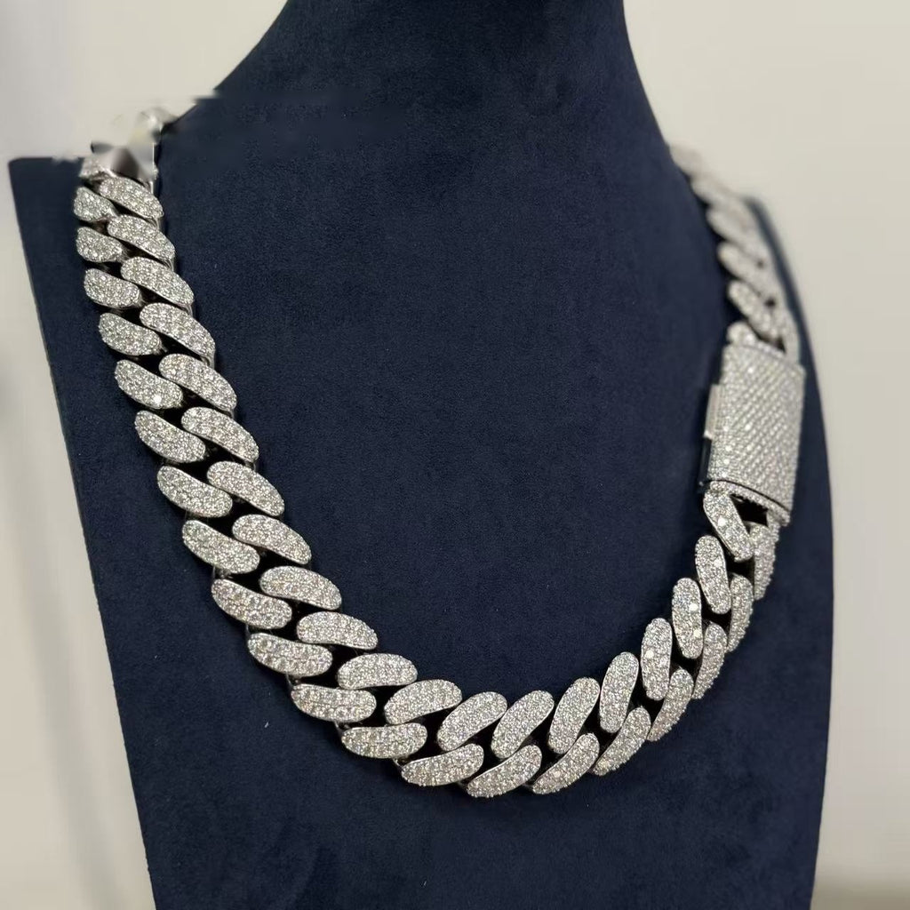22mm Double Row Cuban Chain — Moissanite, 925 Silver