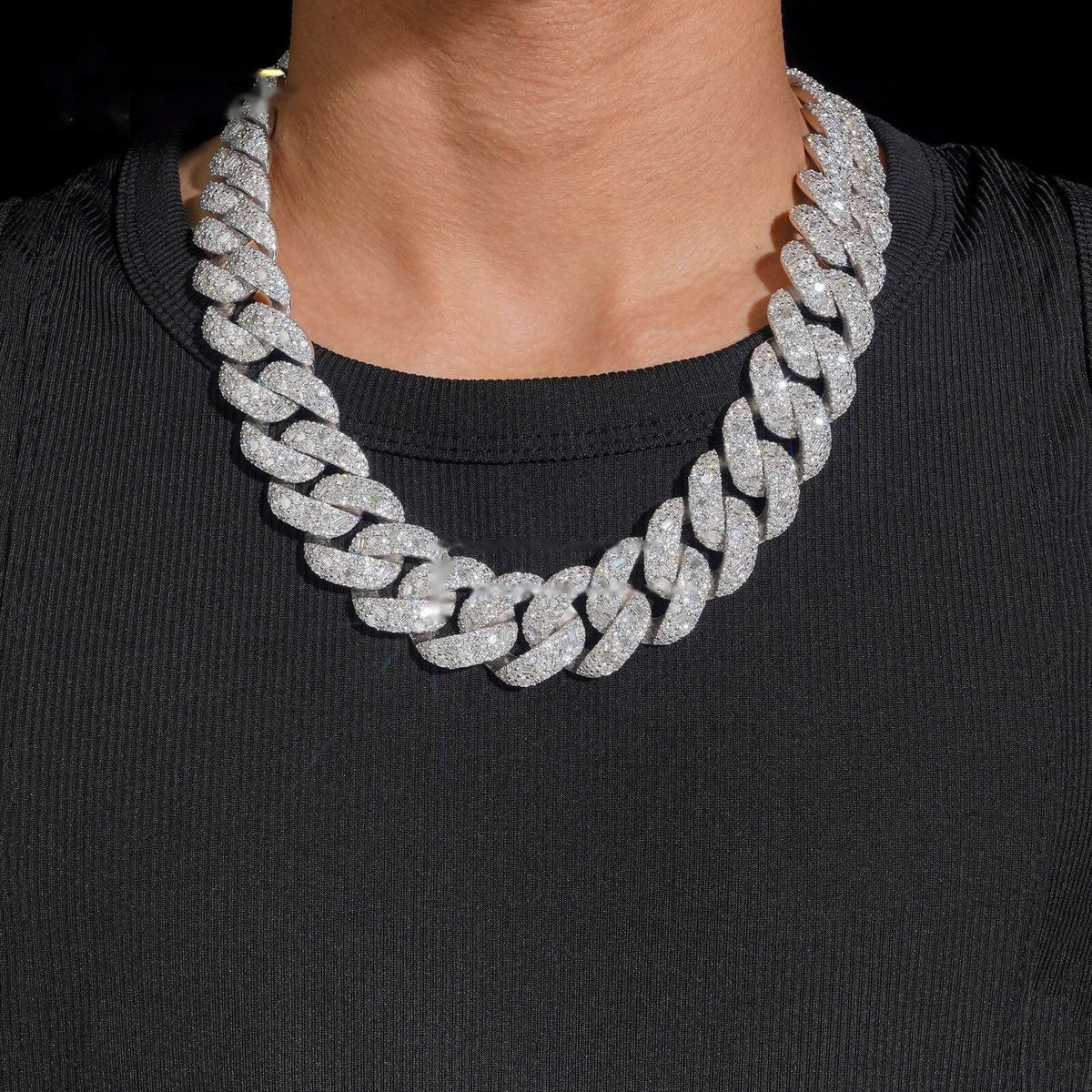 24mm Moon Cuban Chain — Moissanite, 925 Silver