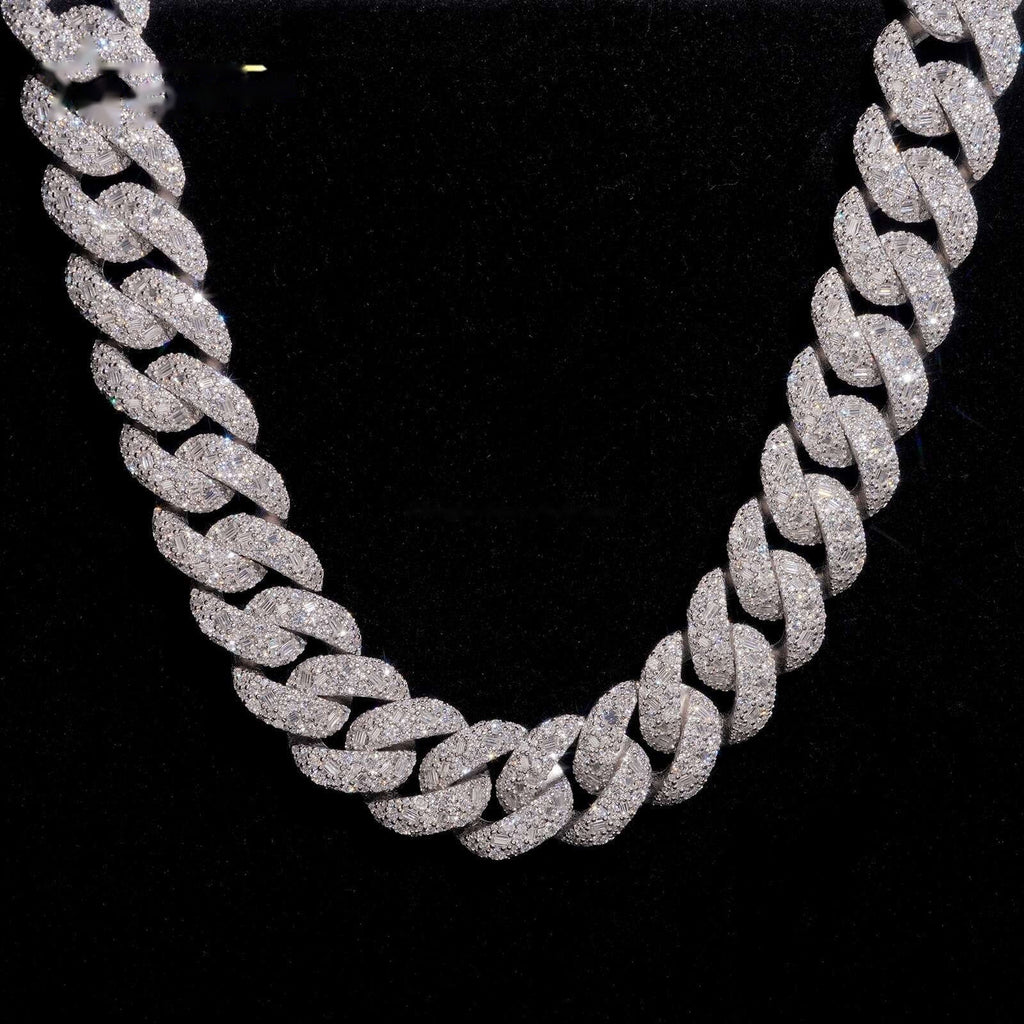 24mm Moon Cuban Chain — Moissanite, 925 Silver