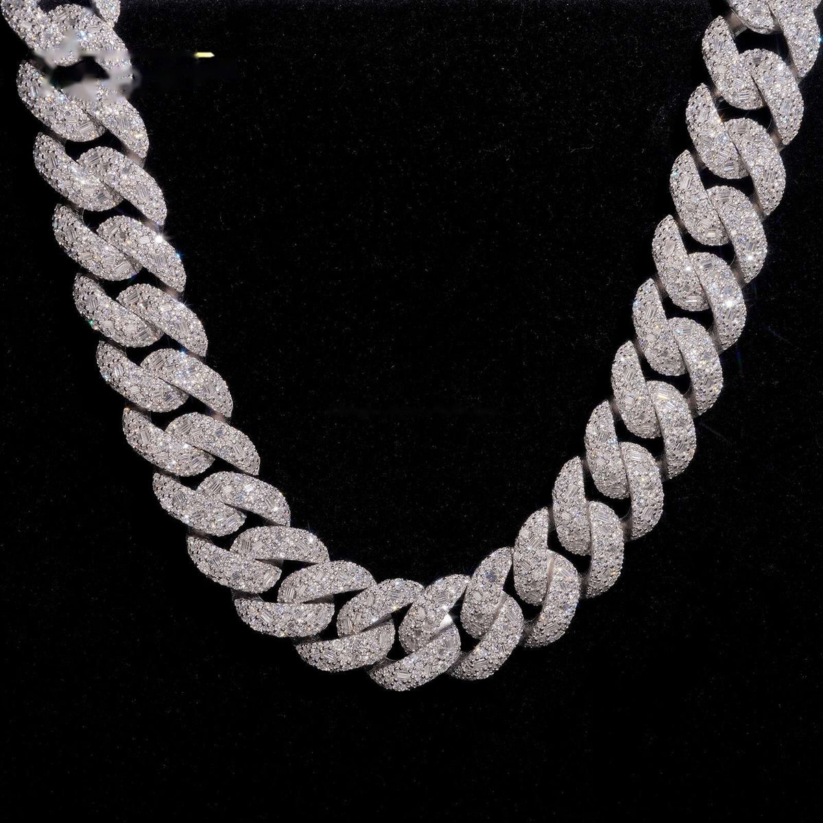 24mm Moon Cuban Chain — Moissanite, 925 Silver