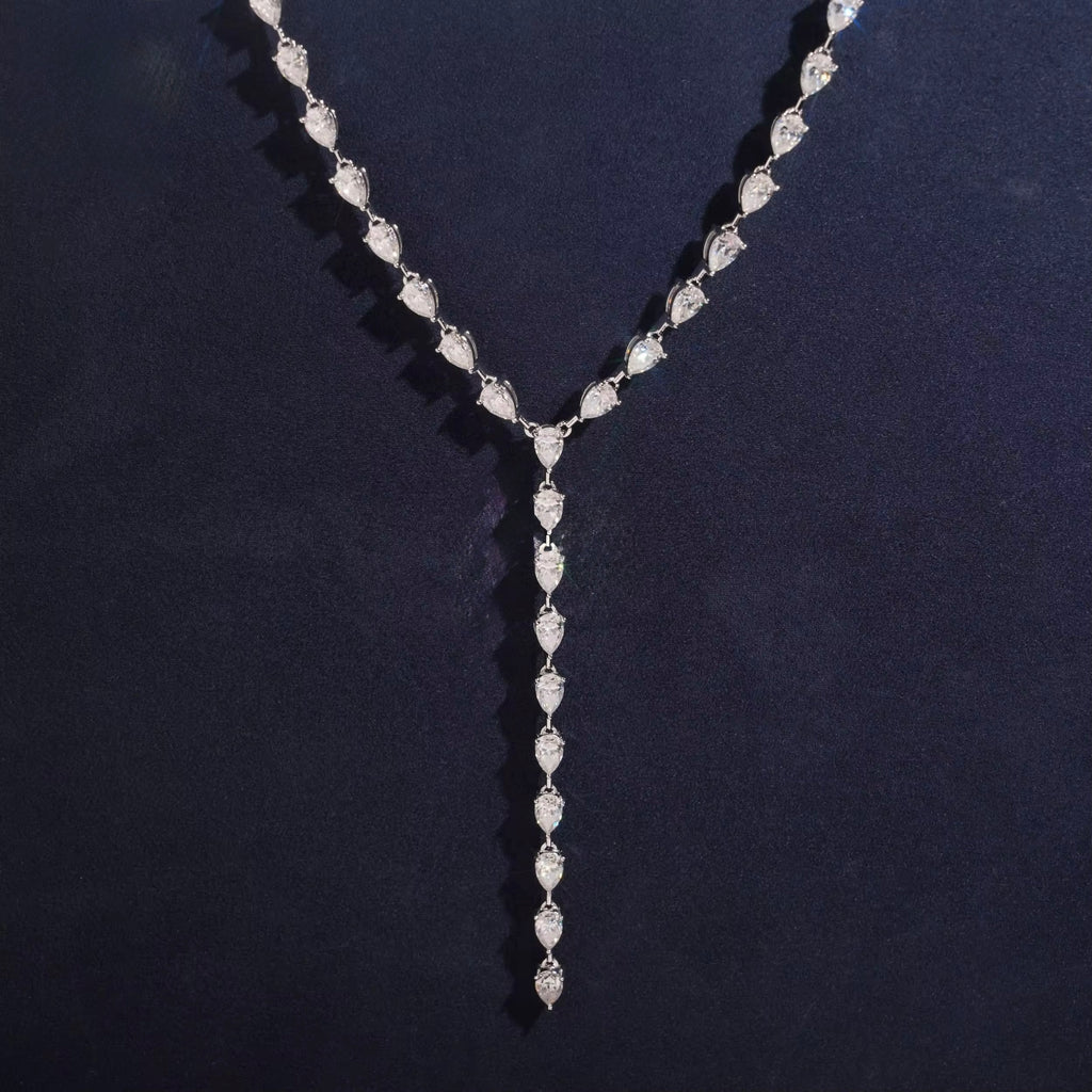 Rosary Necklace Moissanite Silver S925 + Rhodium Passes Diamond Icedout Bussdown