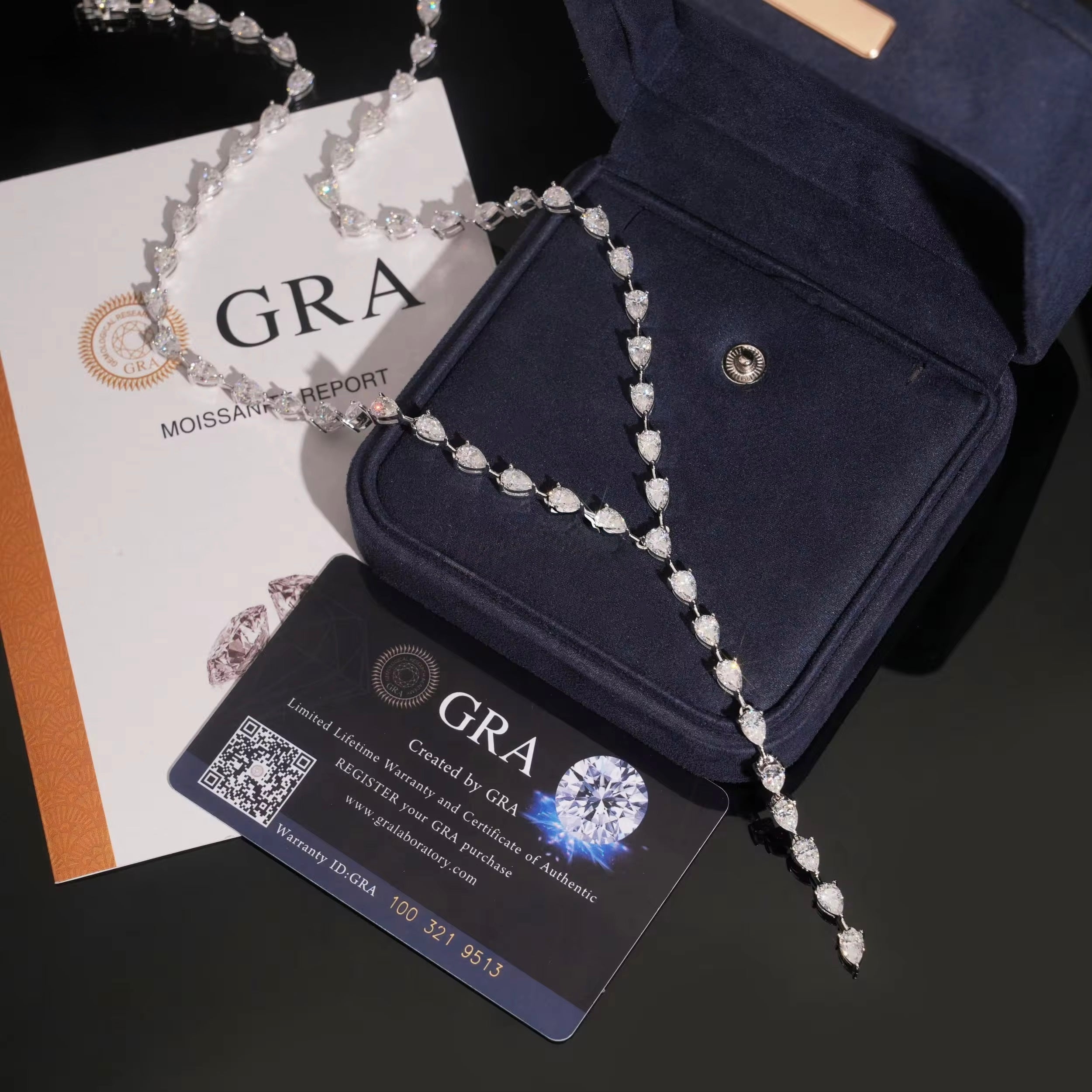Rosary Necklace Moissanite Silver S925 + Rhodium Passes Diamond Icedout Bussdown