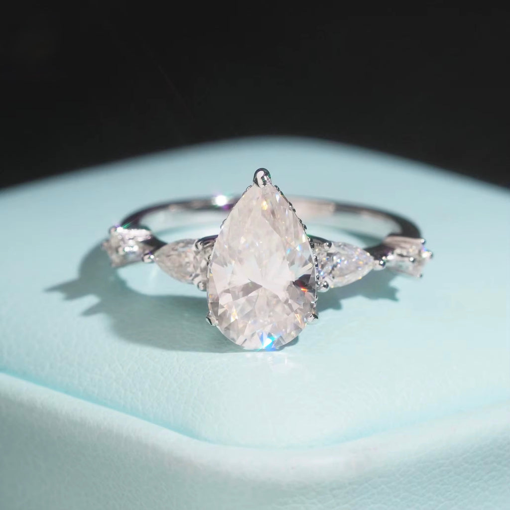 Womens Engagement Ring Pearl Cut W, Moissanite, 925 Silver | FAZE Jewelry