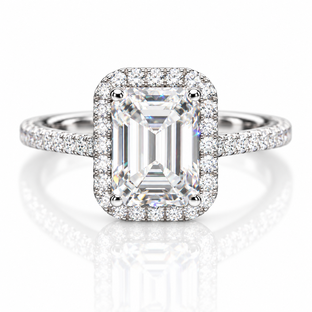 Womens Engagement Ring Emerald Cut — Moissanite, 925 Silver