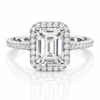 Womens Engagement Ring Emerald Cut — Moissanite, 925 Silver