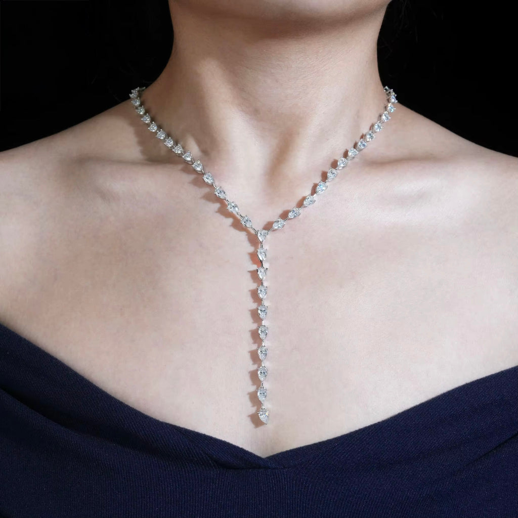 Rosary Necklace Moissanite Silver S925 + Rhodium Passes Diamond Icedout Bussdown