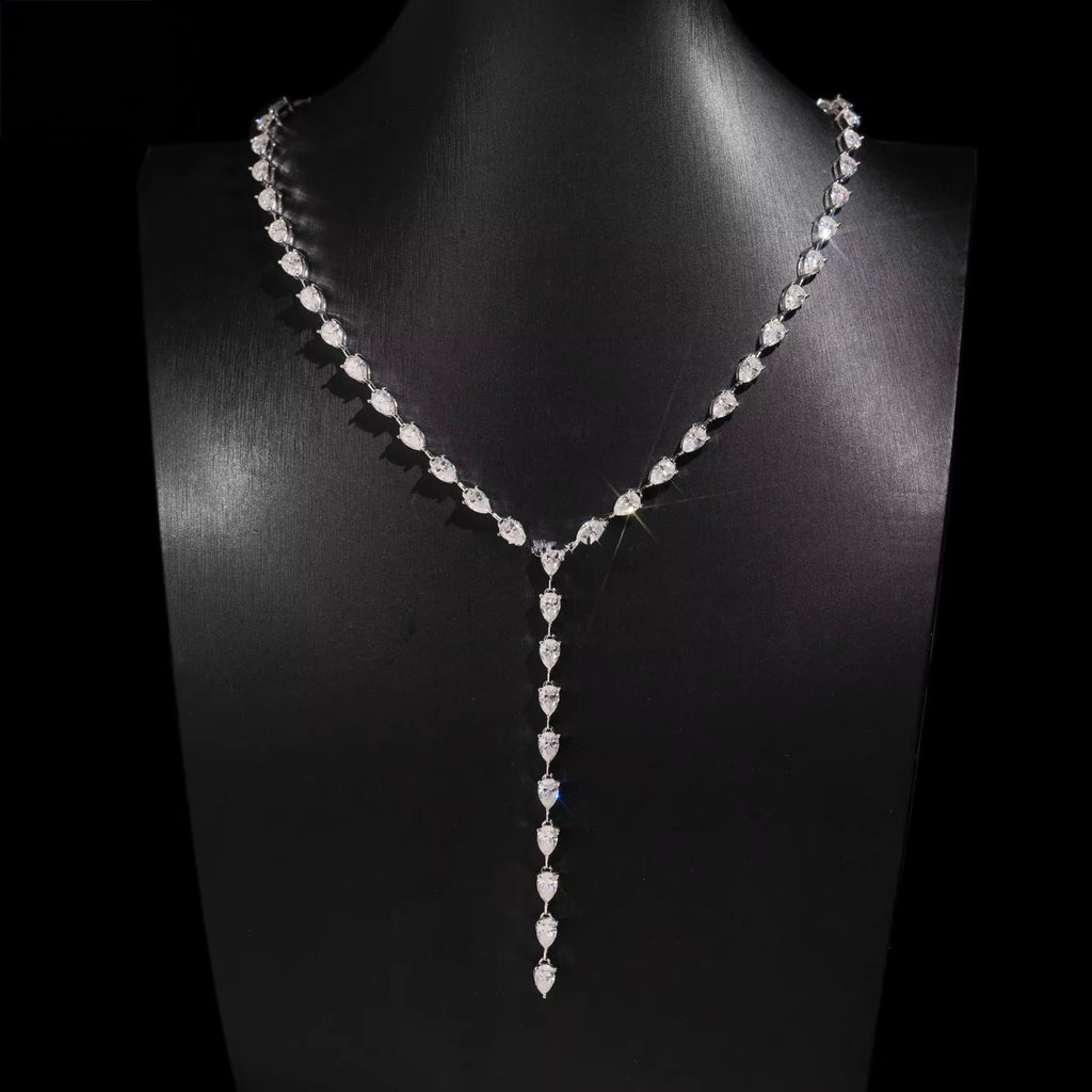Rosary Necklace Moissanite Silver S925 + Rhodium Passes Diamond Icedout Bussdown