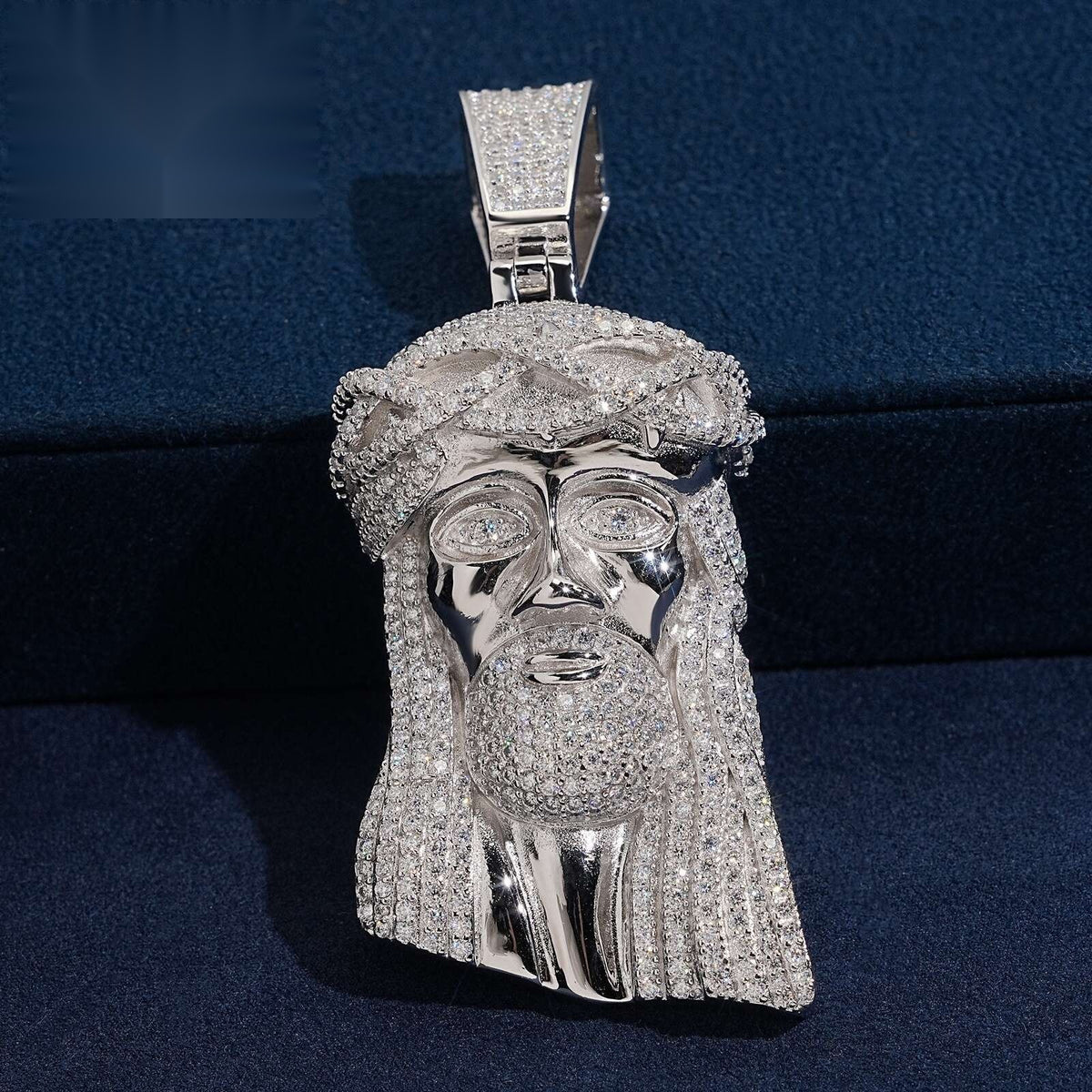 3" Jesus Head Pendant — Moissanite & CZ, 925 Silver