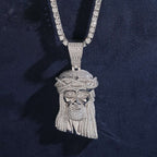 3" Jesus Head Pendant — Moissanite & CZ, 925 Silver