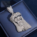 3" Jesus Head Pendant — Moissanite & CZ, 925 Silver