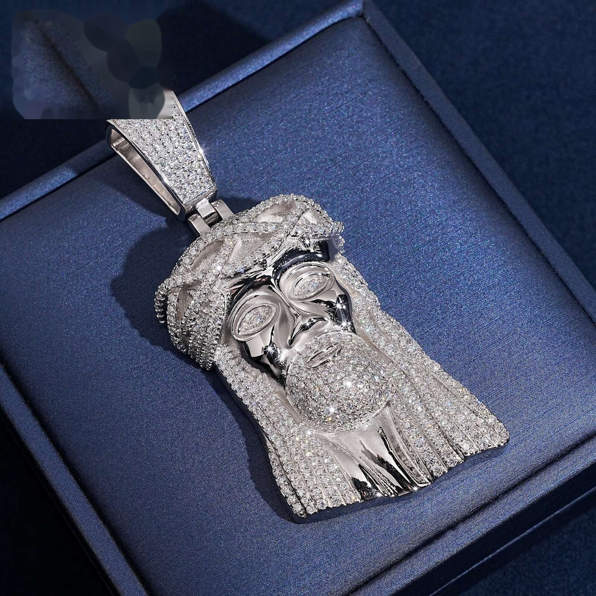 3" Jesus Head Pendant — Moissanite & CZ, 925 Silver