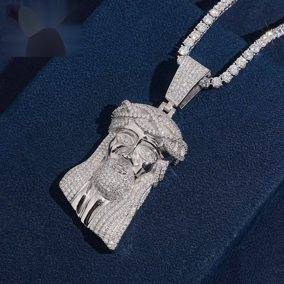 3" Jesus Head Pendant — Moissanite & CZ, 925 Silver