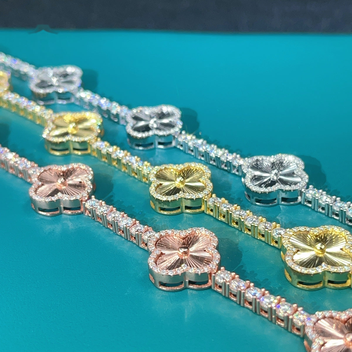3mm Clover Tennis Bracelet — Moissanite, 925 Silver