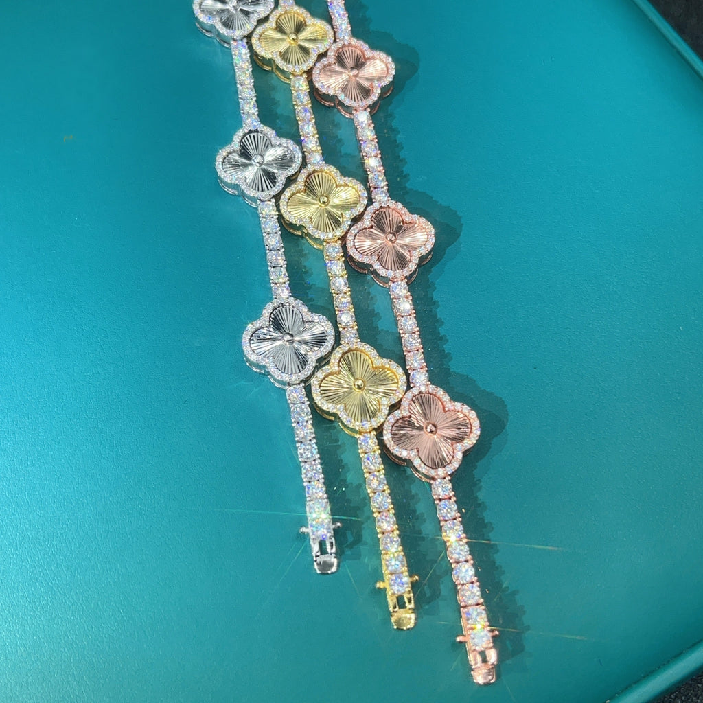 3mm Clover Tennis Bracelet — Moissanite, 925 Silver
