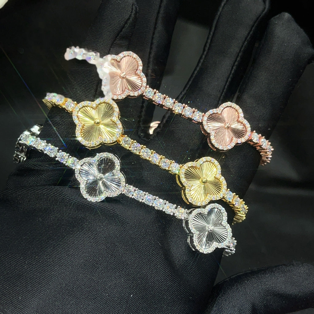 3mm Clover Tennis Bracelet — Moissanite, 925 Silver