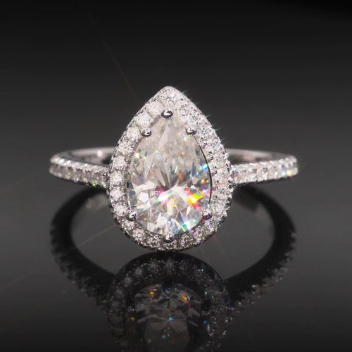 Pear Cut Pavé Band Engagement Ring — Moissanite, 925 Silver