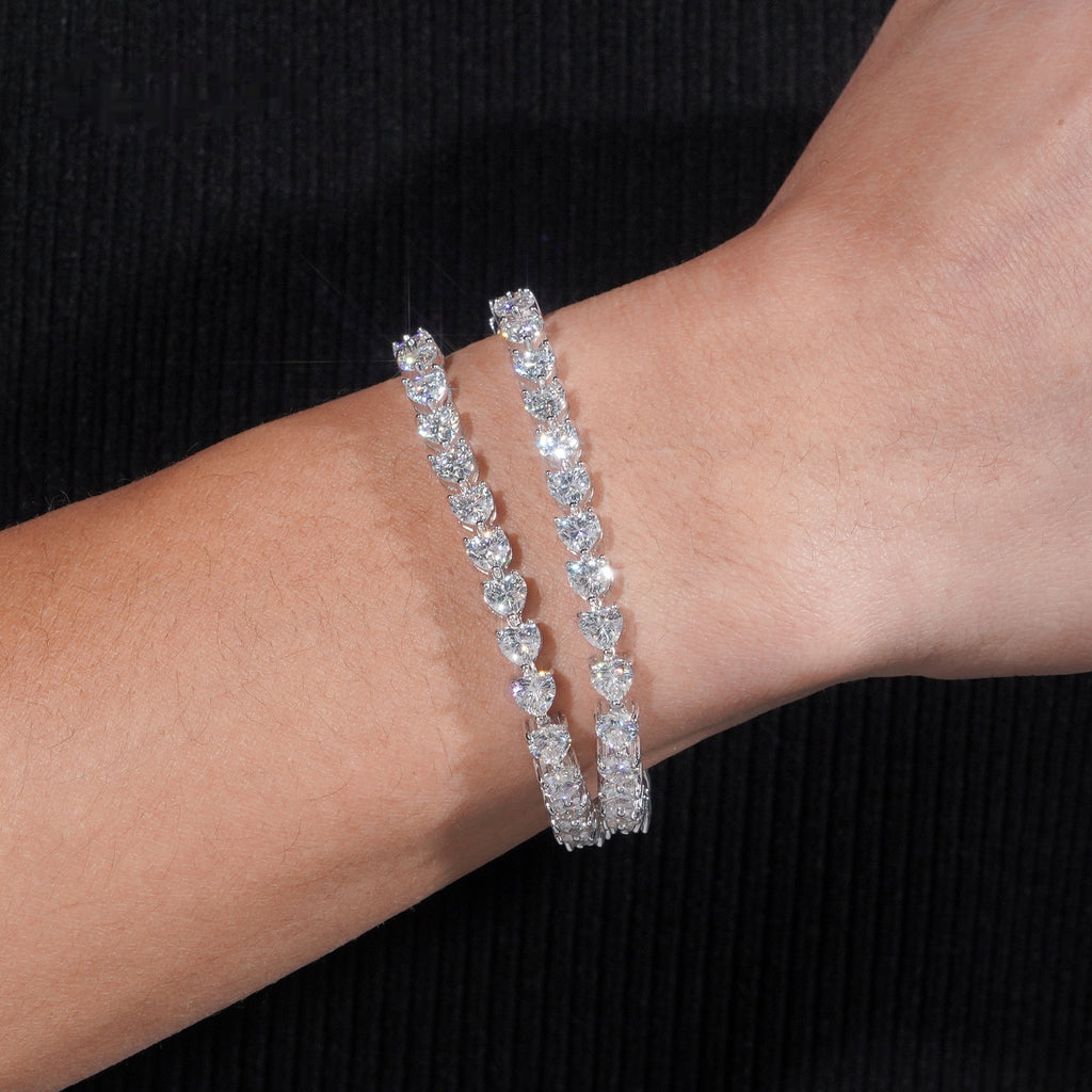 Heart Cut Tennis Bracelet — Moissanite, 925 Silver