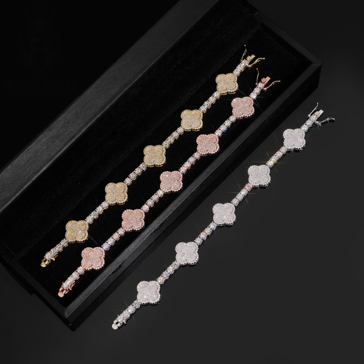 4mm Clover Tennis Bracelet — Moissanite, 925 Silver