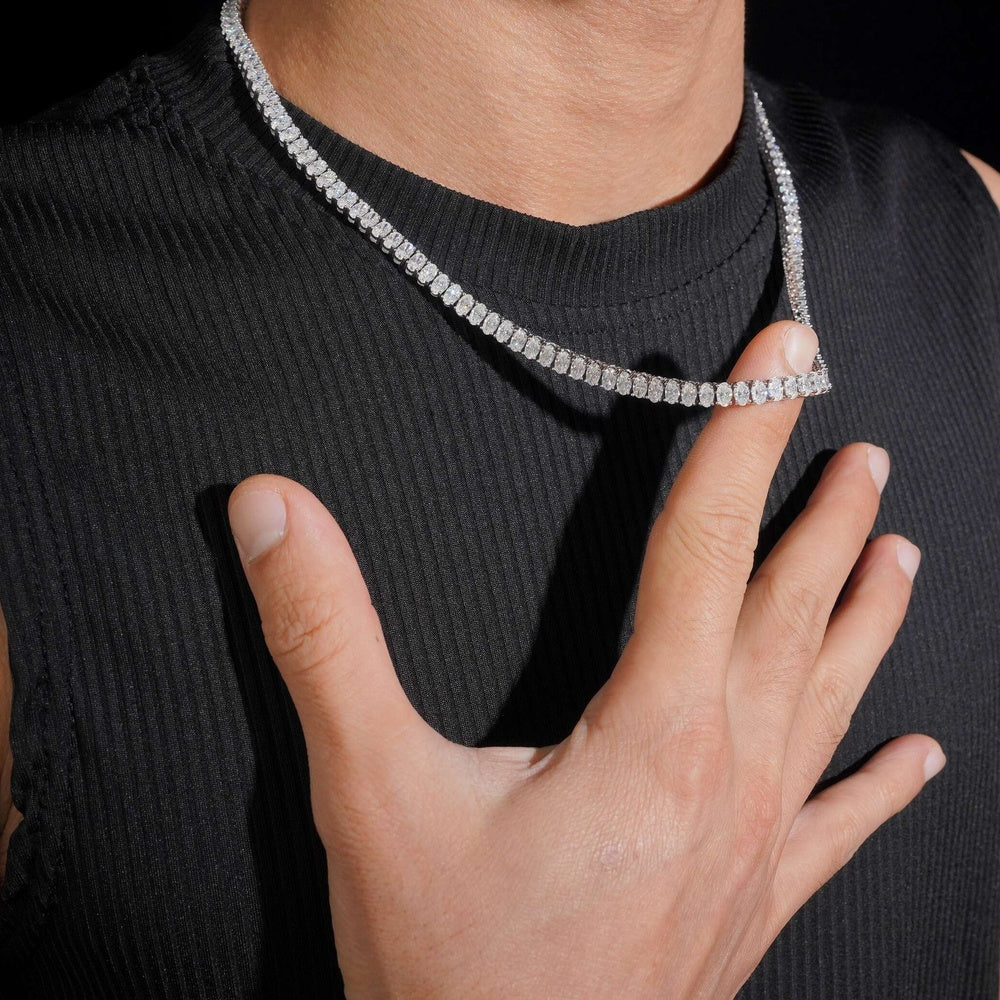 4x6mm Oval Tennis Chain — Moissanite, 925 Silver