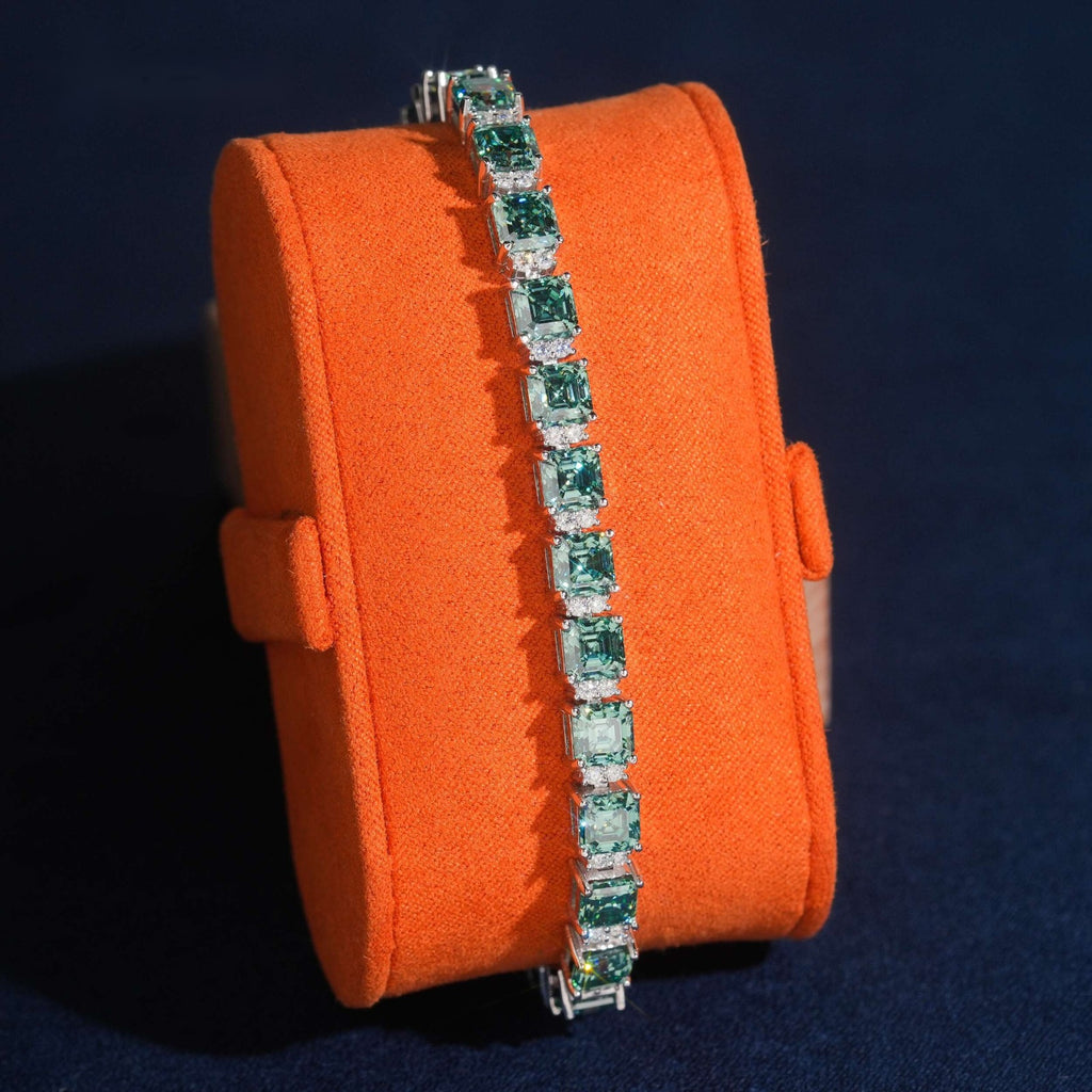 5mm Green Asscher Cut Tennis Bracelet — Moissanite, 925 Silver