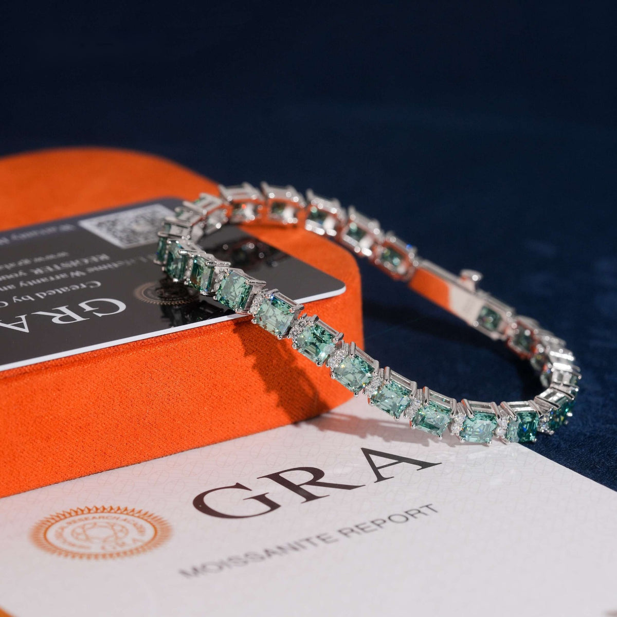 5mm Green Asscher Cut Tennis Bracelet — Moissanite, 925 Silver