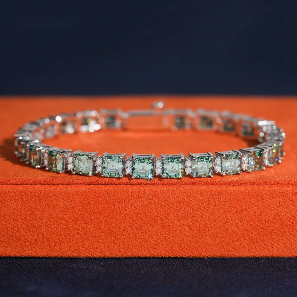 5mm Green Asscher Cut Tennis Bracelet — Moissanite, 925 Silver