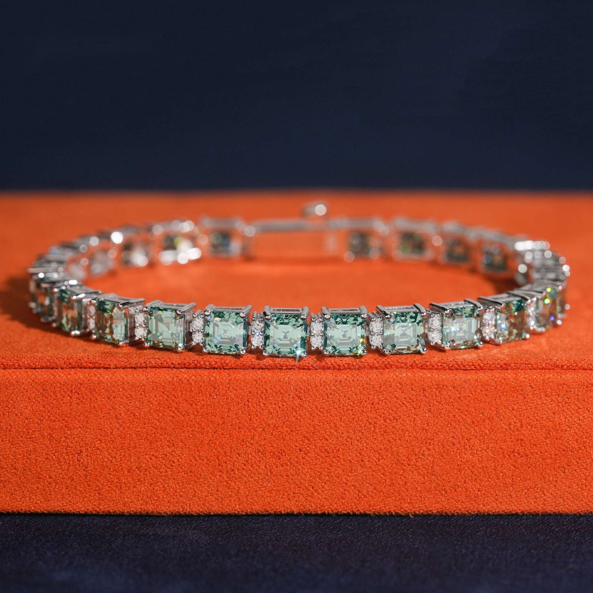5mm Green Asscher Cut Tennis Bracelet — Moissanite, 925 Silver