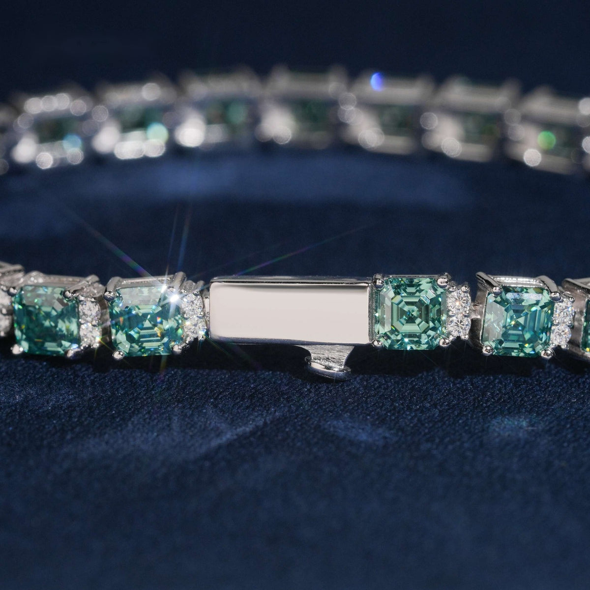 5mm Green Asscher Cut Tennis Bracelet — Moissanite, 925 Silver