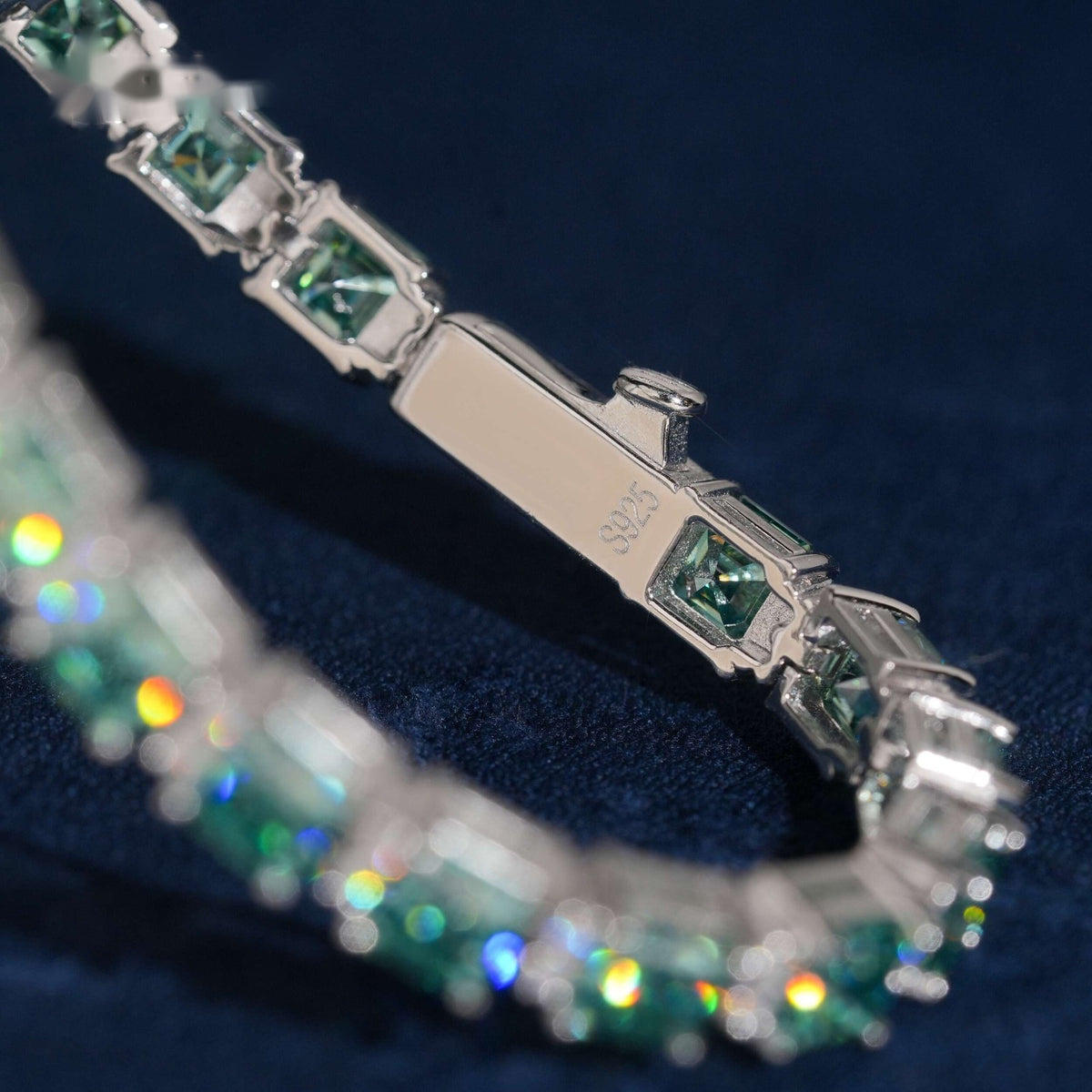 5mm Green Asscher Cut Tennis Bracelet — Moissanite, 925 Silver