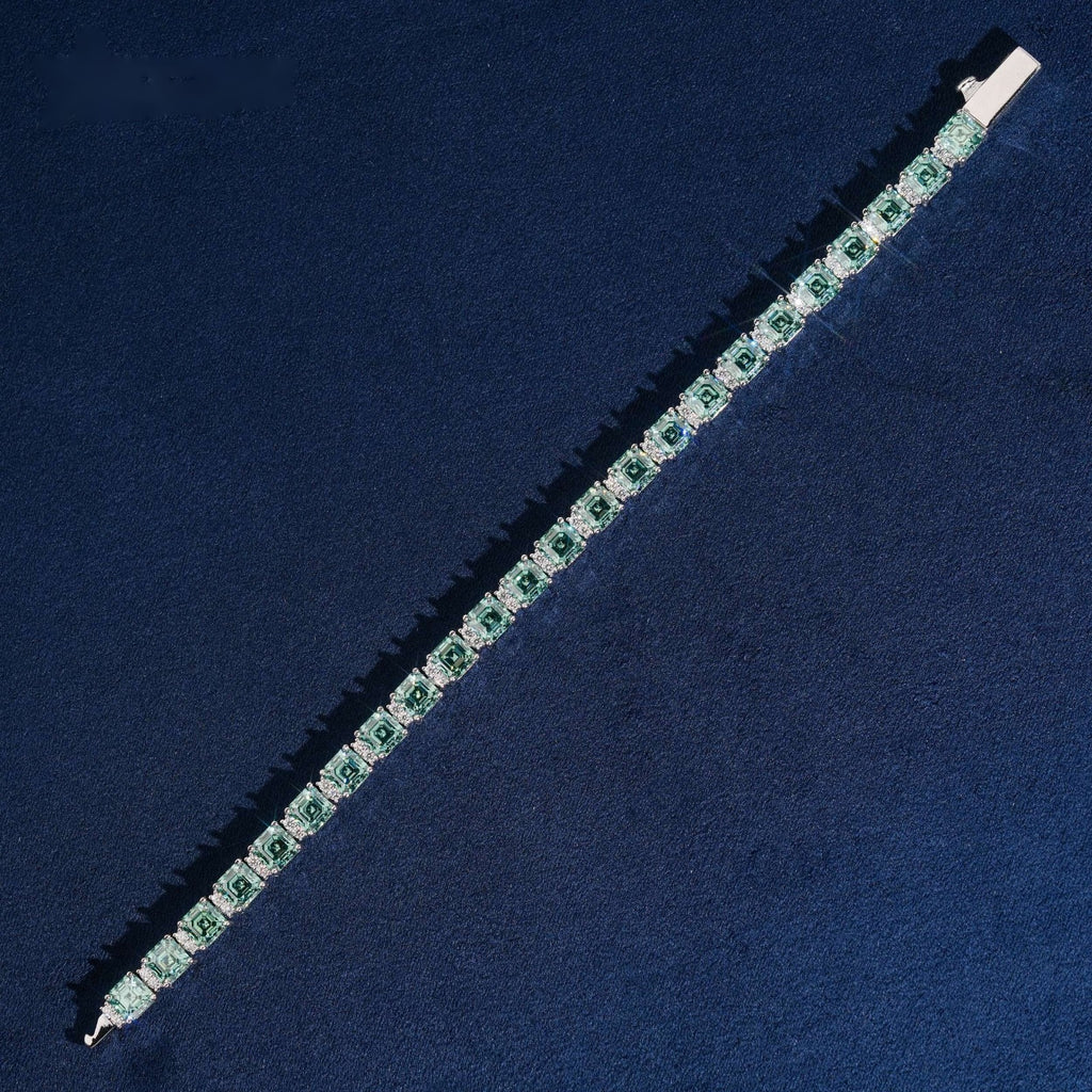 5mm Green Asscher Cut Tennis Bracelet — Moissanite, 925 Silver