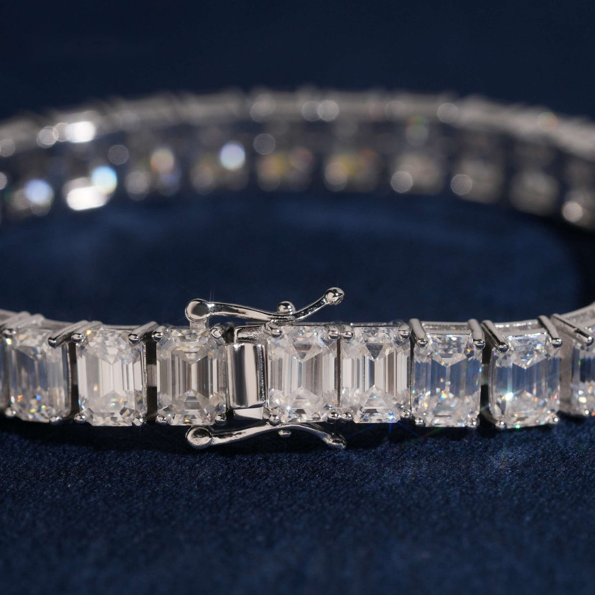 5×7mm Emerald Cut Tennis Bracelet — Moissanite, 925 Silver