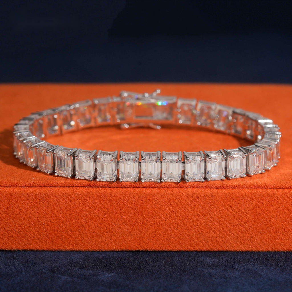5×7mm Emerald Cut Tennis Bracelet — Moissanite, 925 Silver