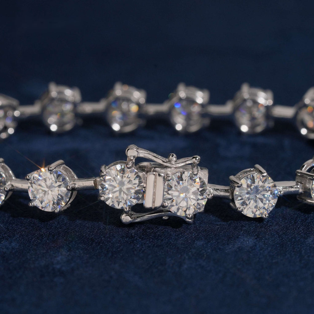 7.5mm Round Station Tennis Bracelet — Moissanite, 925 Silver