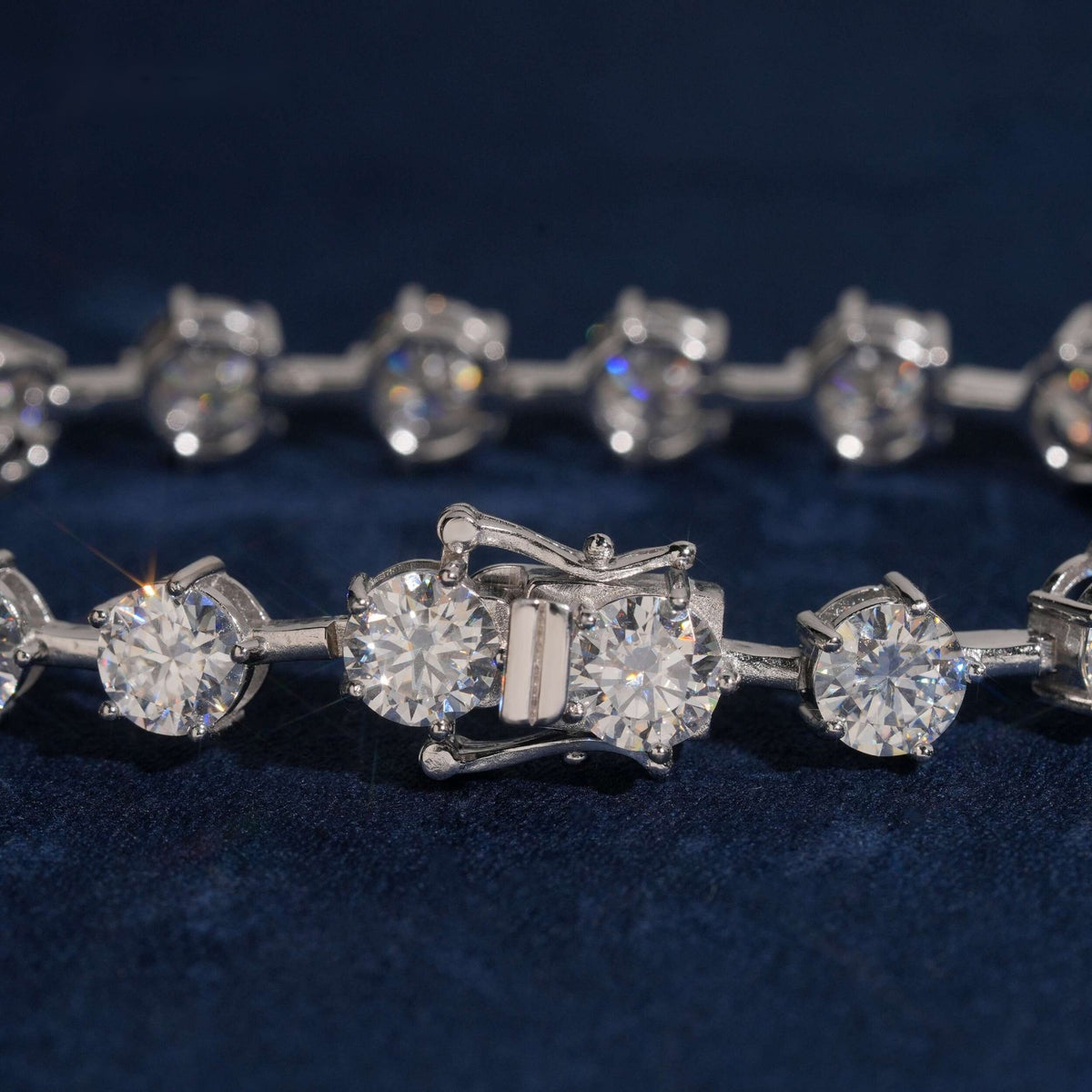 7.5mm Round Station Tennis Bracelet — Moissanite, 925 Silver