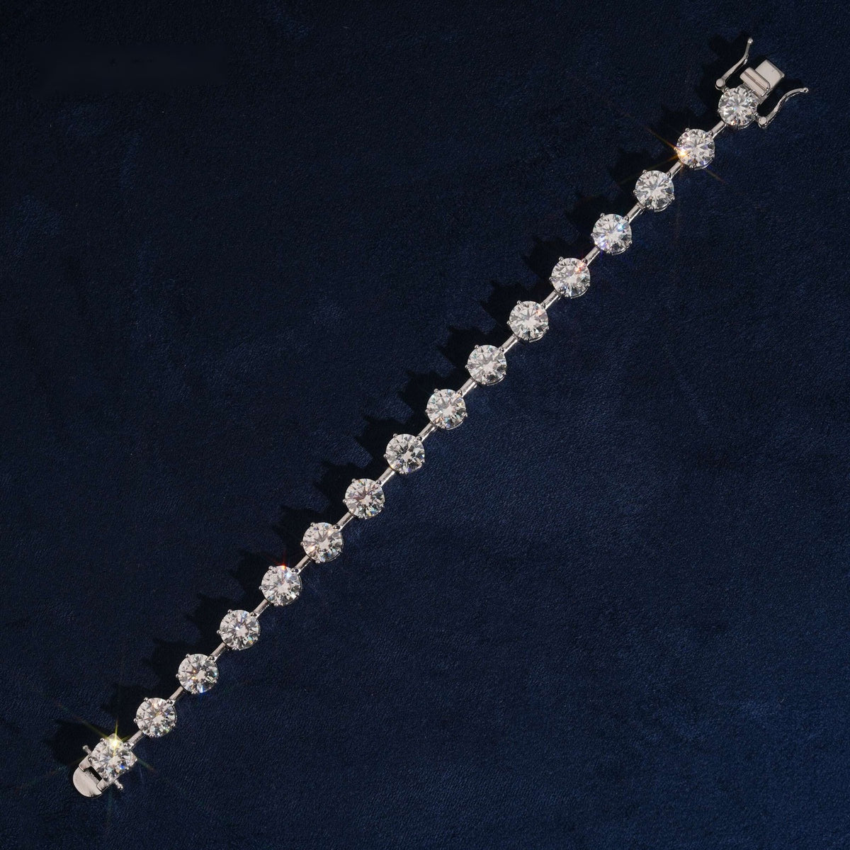 7.5mm Round Station Tennis Bracelet — Moissanite, 925 Silver
