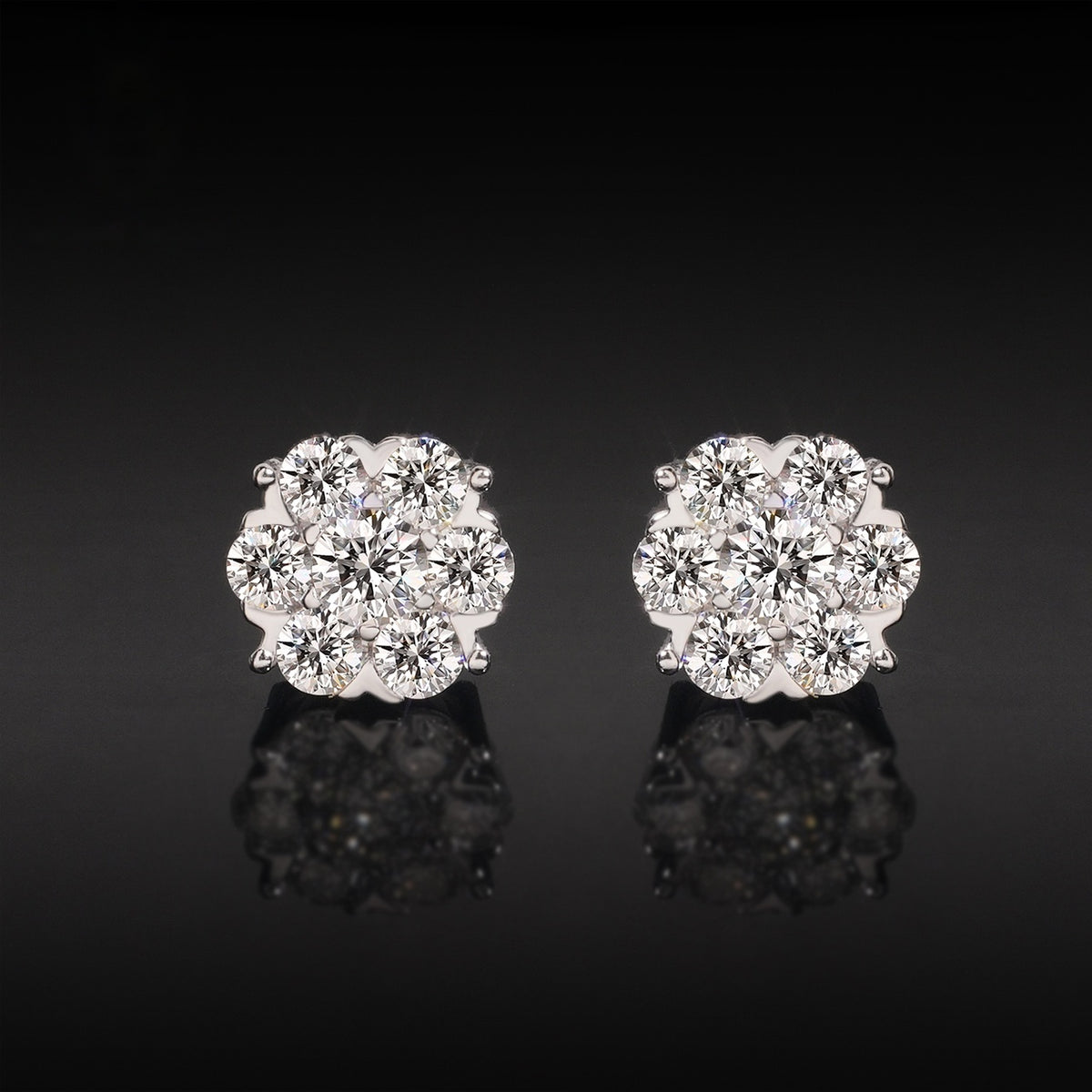 Bloom Cluster Stud Earrings Screw Back — Moissanite, 925 Silver