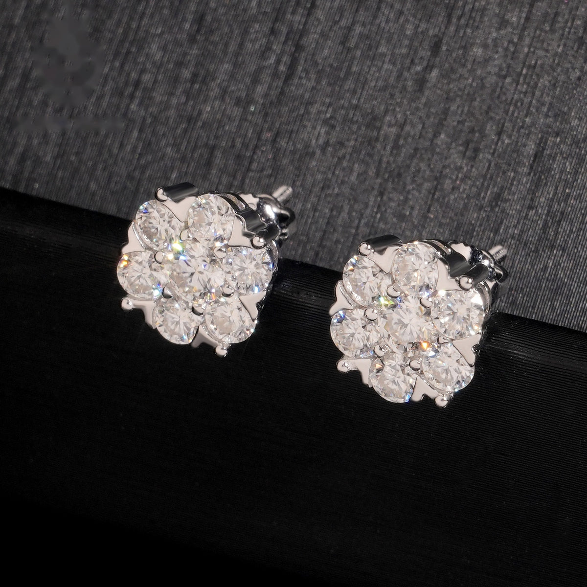 Bloom Cluster Stud Earrings Screw Back — Moissanite, 925 Silver