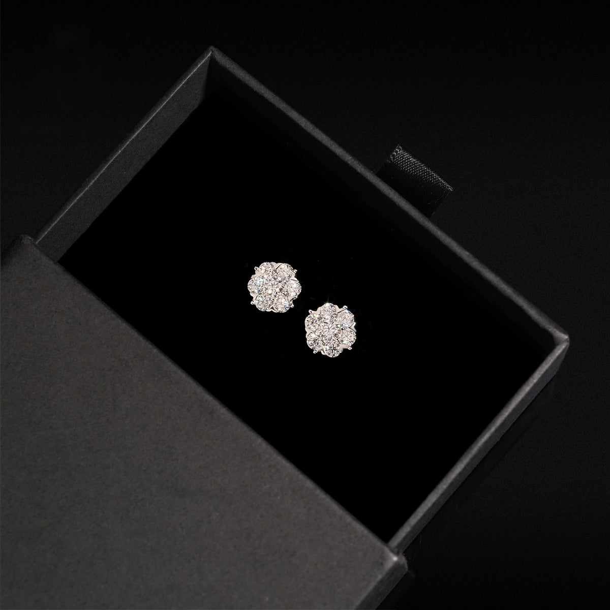 Bloom Cluster Stud Earrings Screw Back — Moissanite, 925 Silver