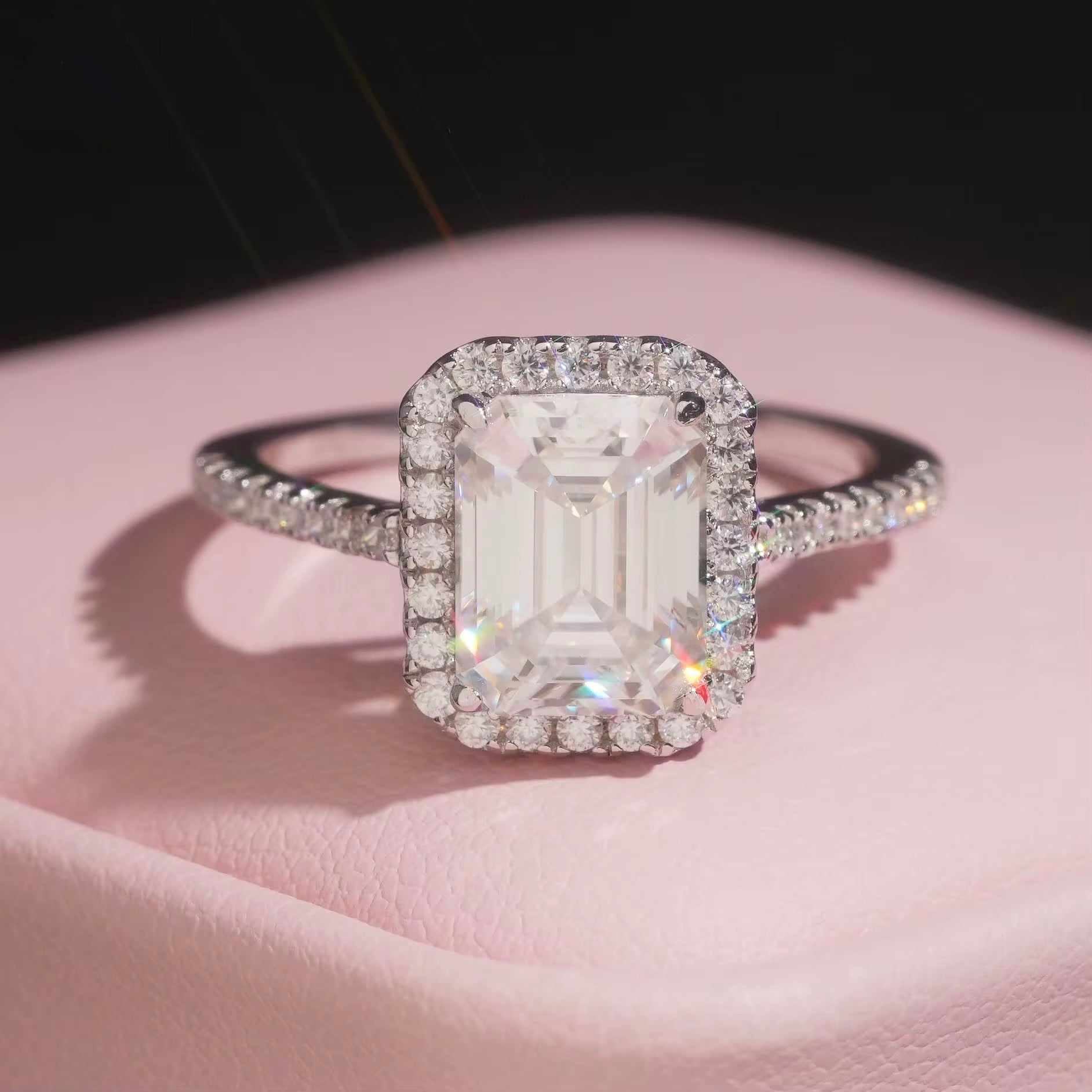 Womens Engagement Ring Emerald Cut, Moissanite, 925 Silver | FAZE Jewelry