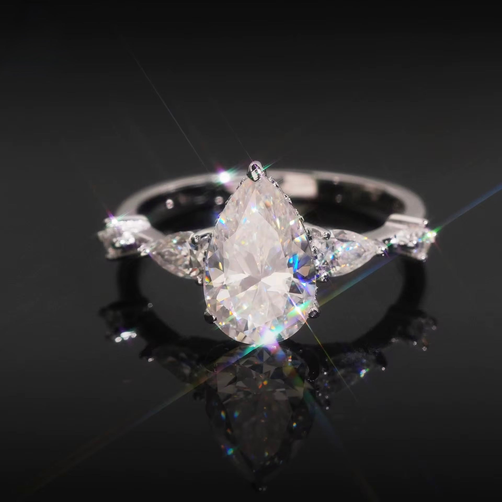 Womens Engagement Ring Pearl Cut W, Moissanite, 925 Silver | FAZE Jewelry