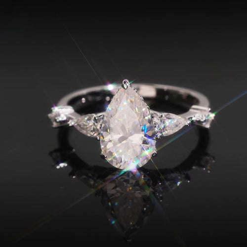 Womens Engagement Ring Pearl Cut W — Moissanite, 925 Silver