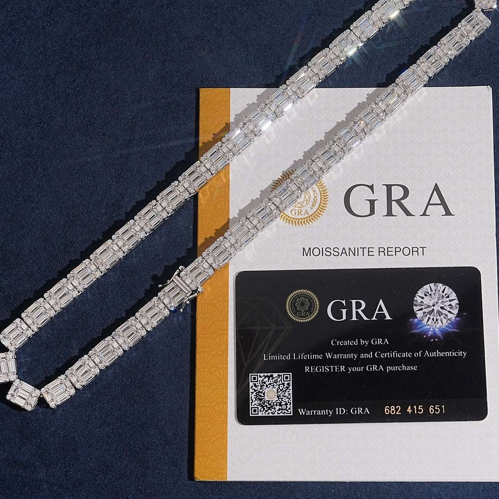 8mm Baguette Tennis Chain — Moissanite, 925 Silver