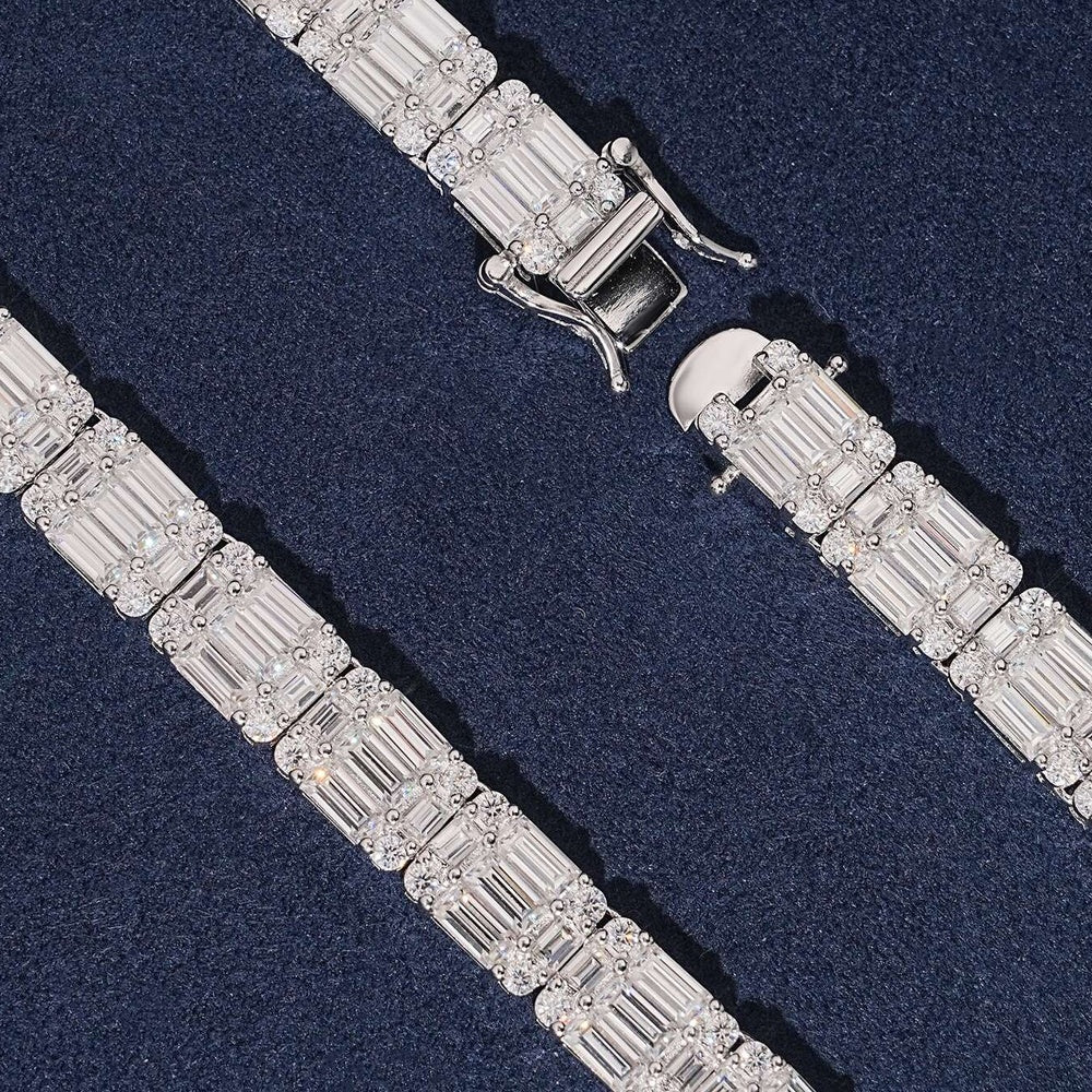 8mm Baguette Tennis Chain — Moissanite, 925 Silver
