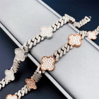 8mm Clover Two Tone Cuban Bracelet — Moissanite, 925 Silver