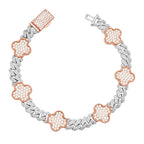 8mm Clover Two Tone Cuban Bracelet — Moissanite, 925 Silver