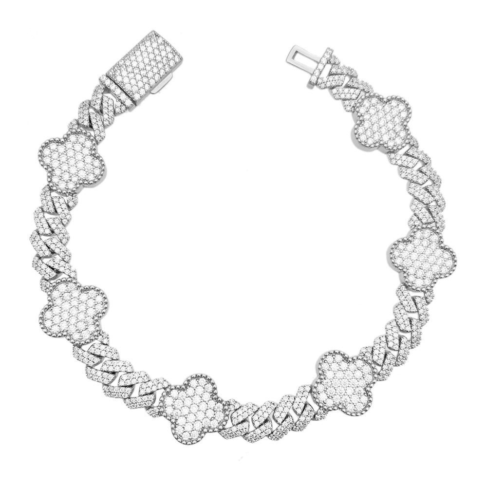 8mm Clover Two Tone Cuban Bracelet — Moissanite, 925 Silver