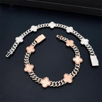 8mm Clover Two Tone Cuban Bracelet — Moissanite, 925 Silver