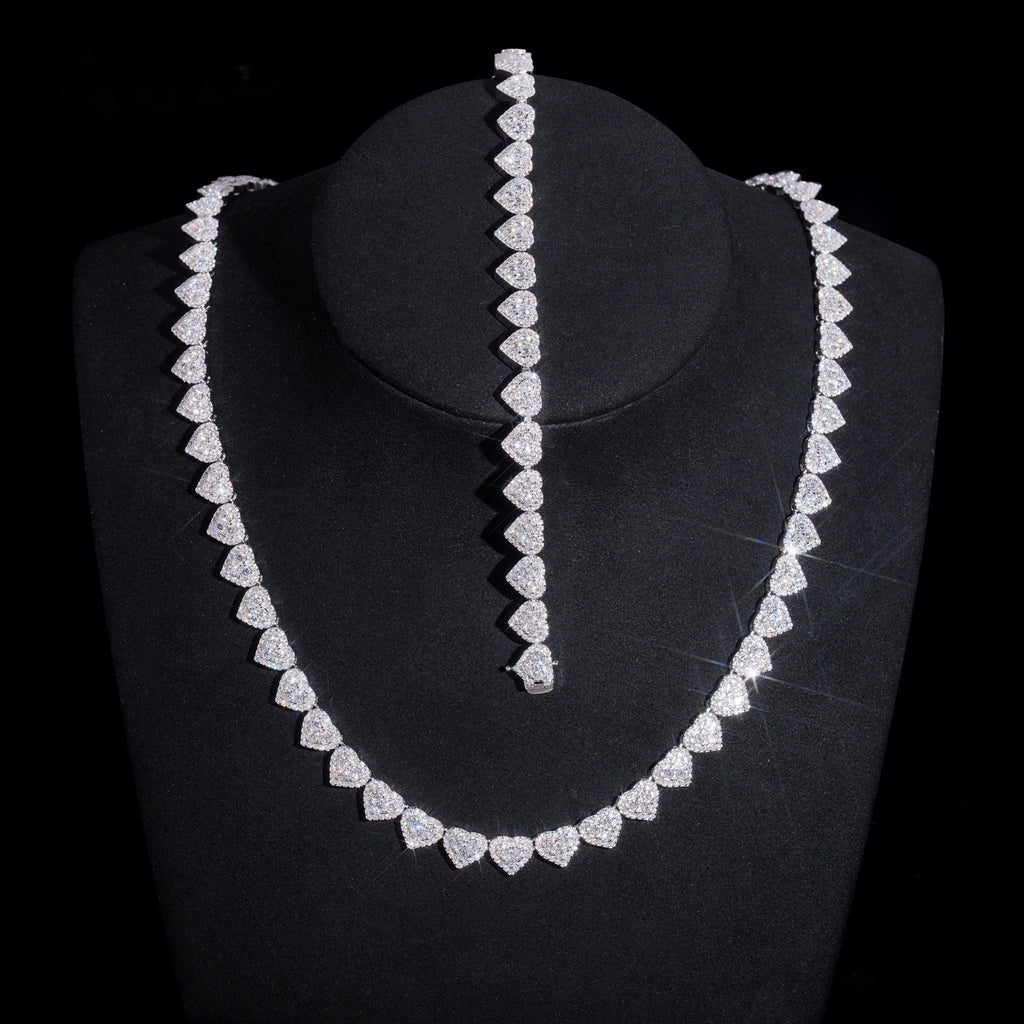 8mm Heart Halo Tennis Chain — Moissanite, 925 Silver