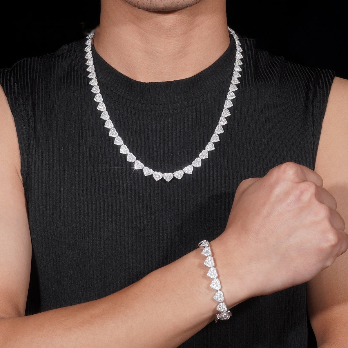 8mm Heart Halo Tennis Chain — Moissanite, 925 Silver