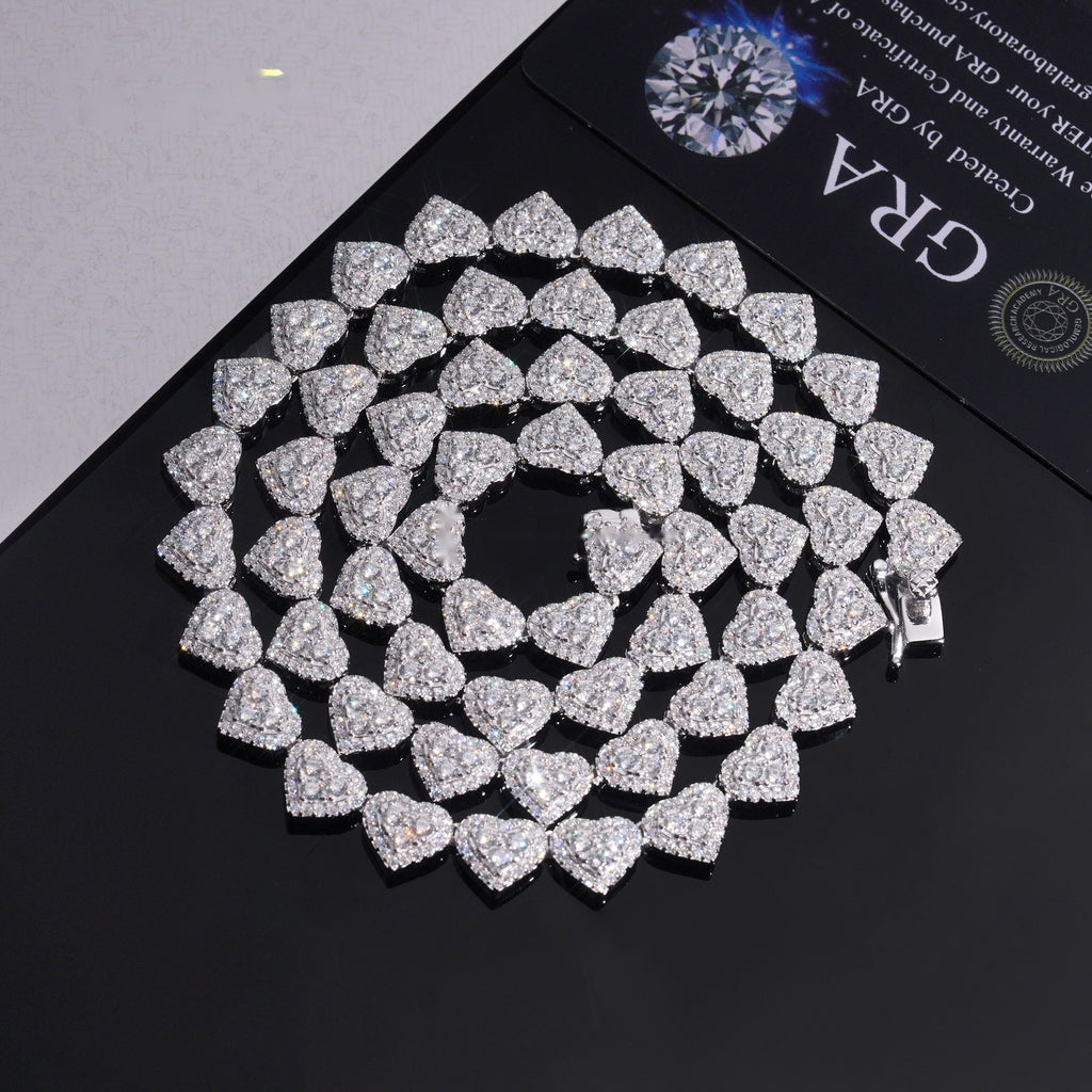 8mm Heart Halo Tennis Chain — Moissanite, 925 Silver